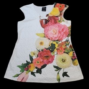 Cartise Floral Blossoms Sleeveless Top M Textured V-Neck Fit and Flare Medium